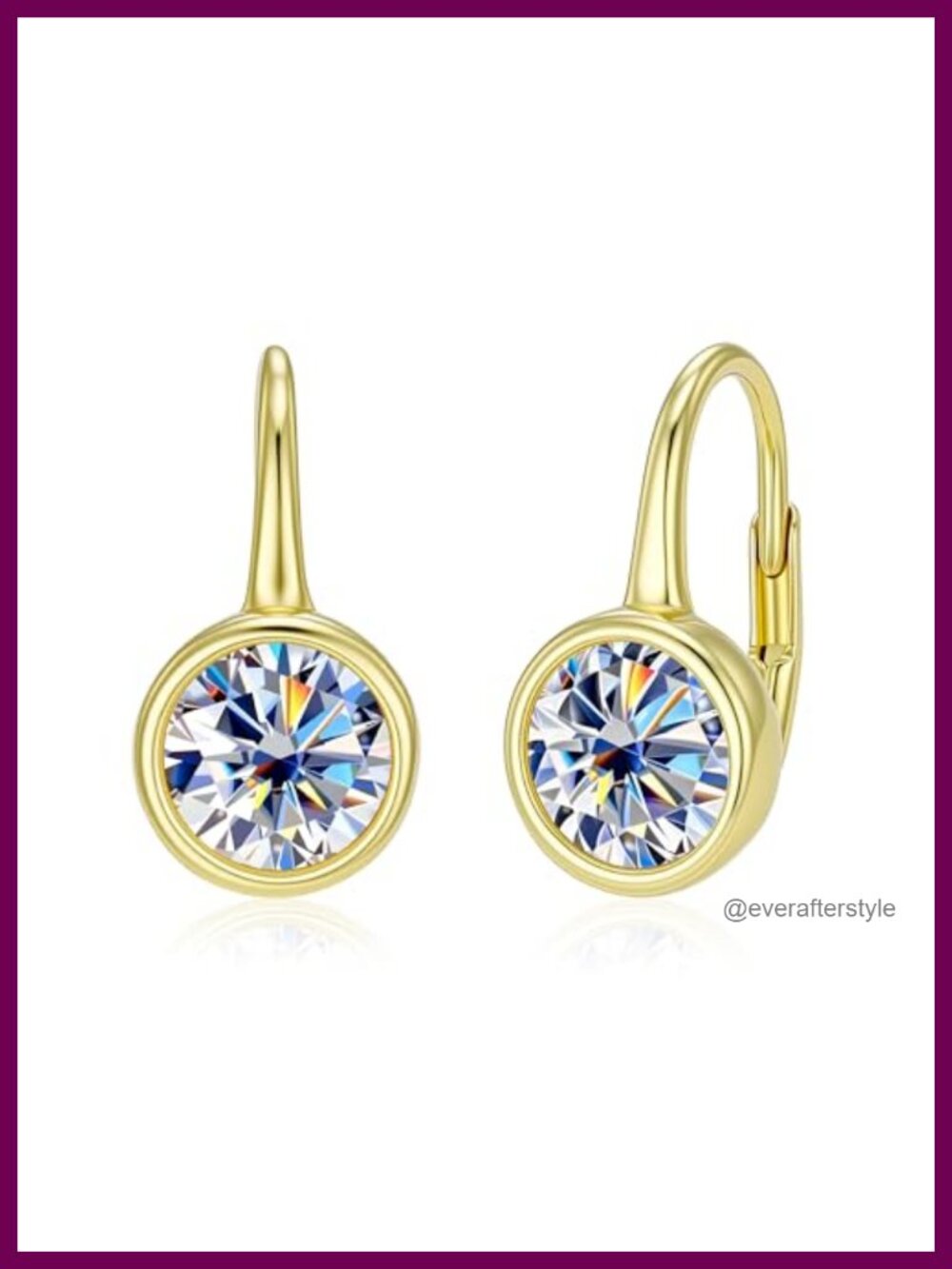 Moissanite Leverback Drop Earrings 14K Gold Plated Hypoallergenic Women's